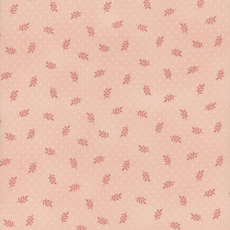 Like pink fabric with a white dot and a ditzy leaf pattern.