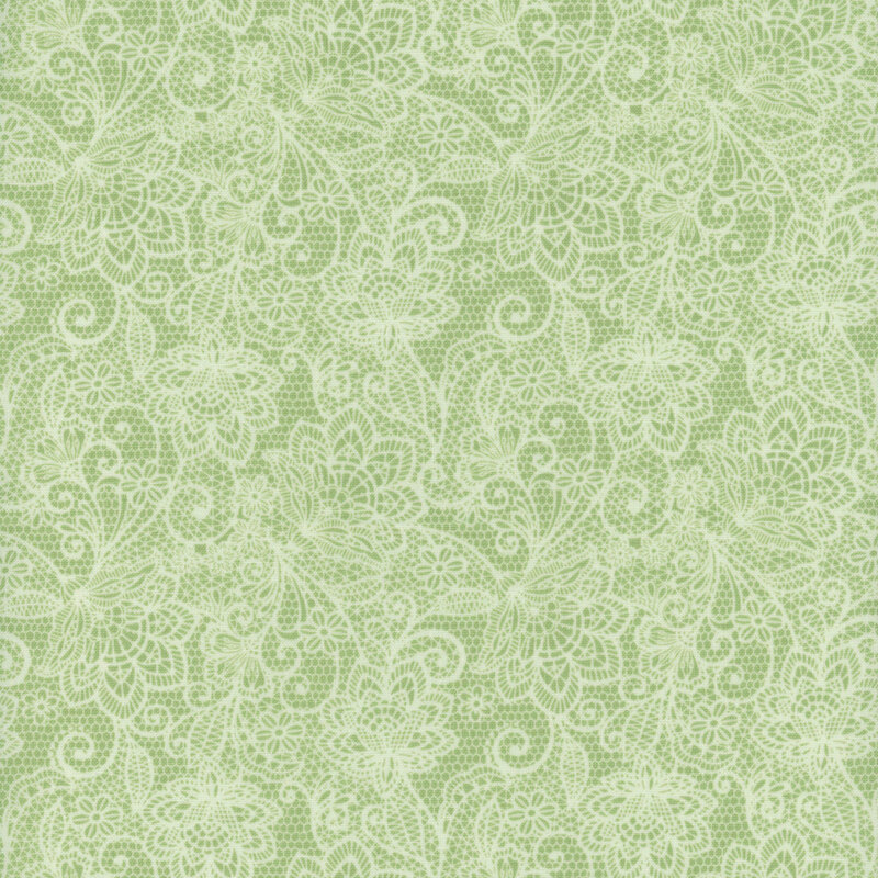 Light green fabric with a white floral pattern