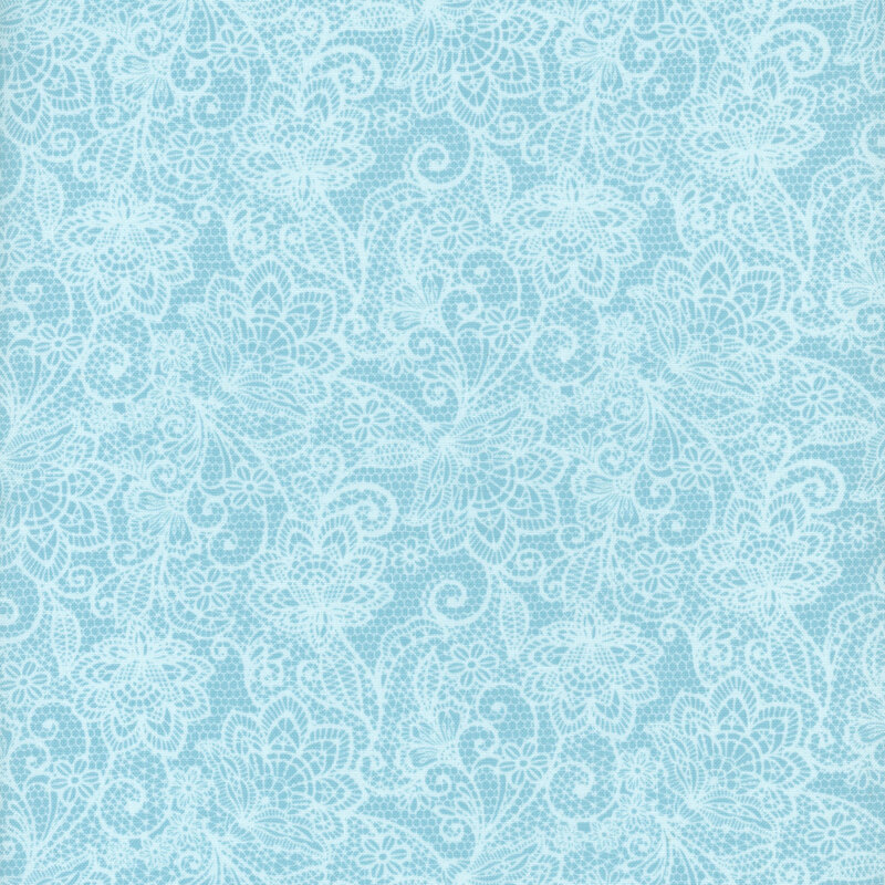 Blue fabric with tile flower pattern