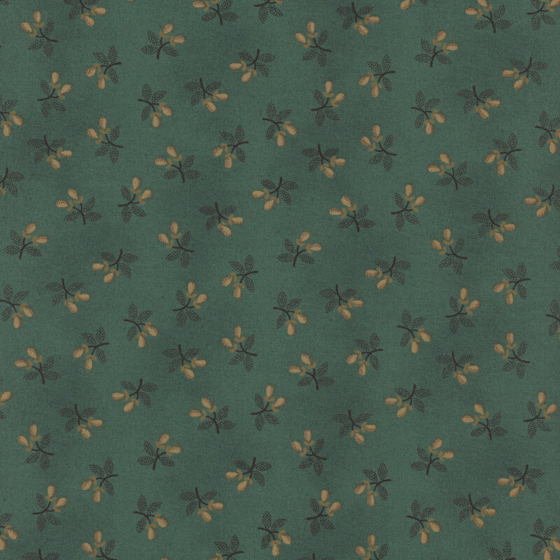 Mottled blue fabric with a ditzy pear pattern 