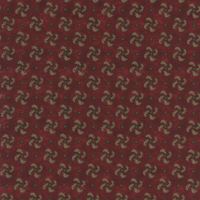 Mottled red fabric a swirled feather pattern