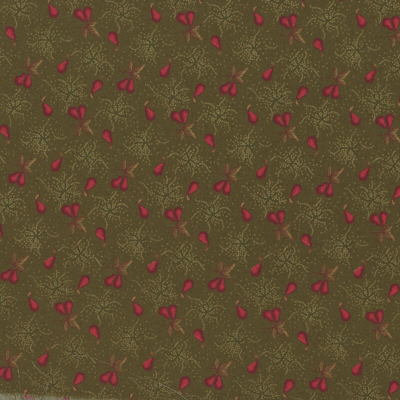 Green fabric with a red pear pattern 