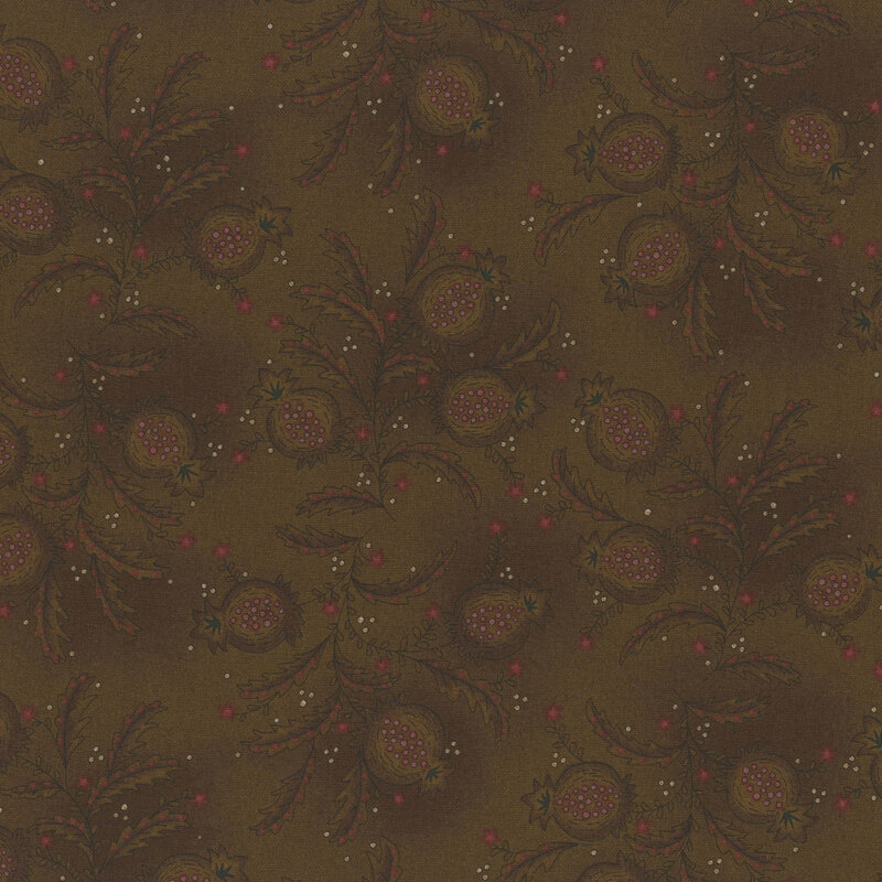 brown mottled fabric with a pomegranate and star pattern 