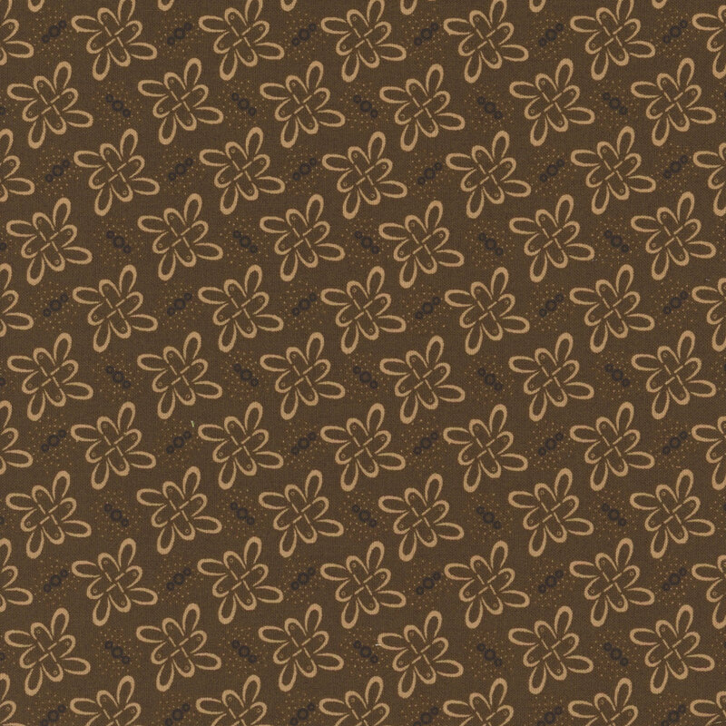 Brown fabric with yellow floral pattern