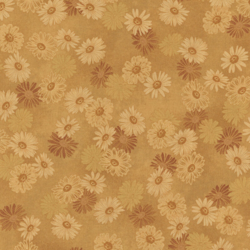 Mottled golden fabric with a tonal flower pattern