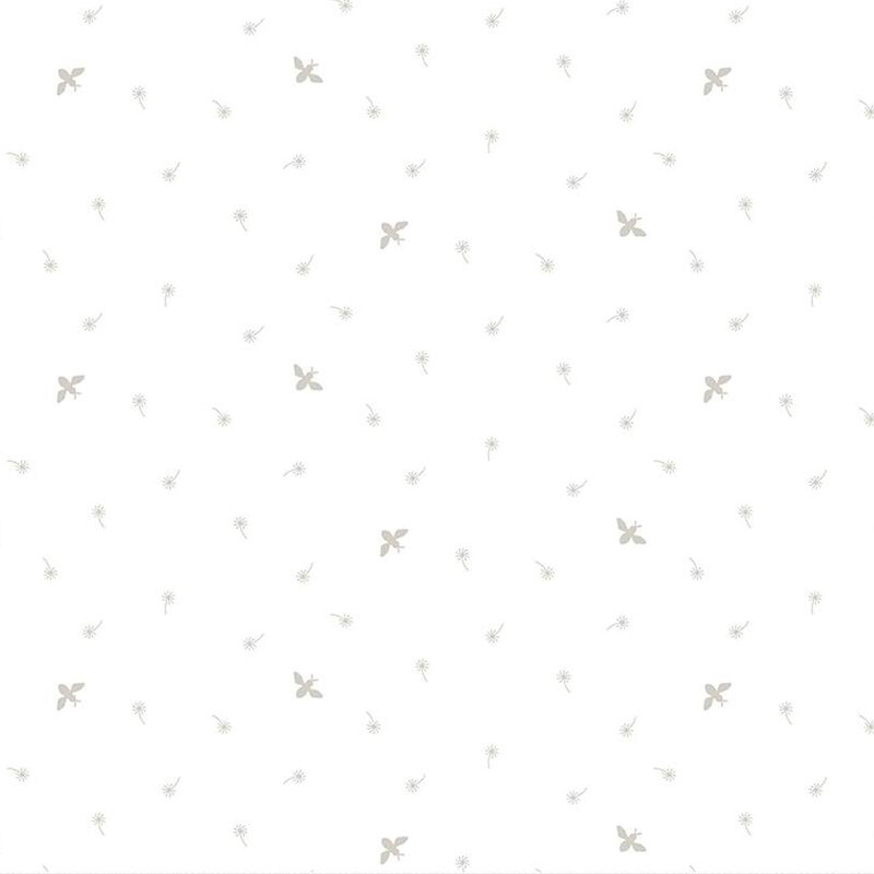 digital White fabric with light gray bees scattered throughout.