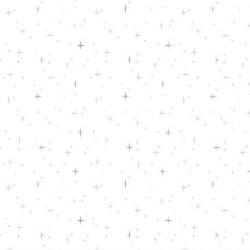 Digital image of white fabric with small gray sparkling stars scattered throughout.