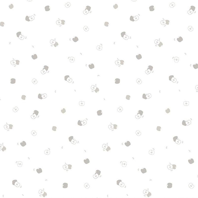 digital white fabric with scattered light gray apples throughout