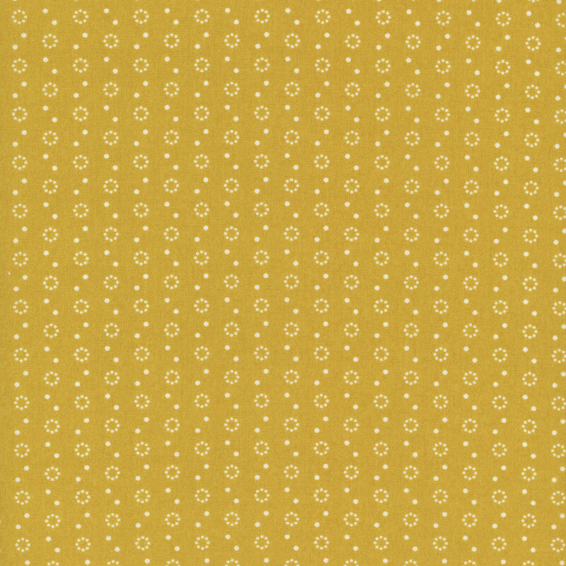 A textured yellow background featuring a repeated pattern of small white flowers and stars.