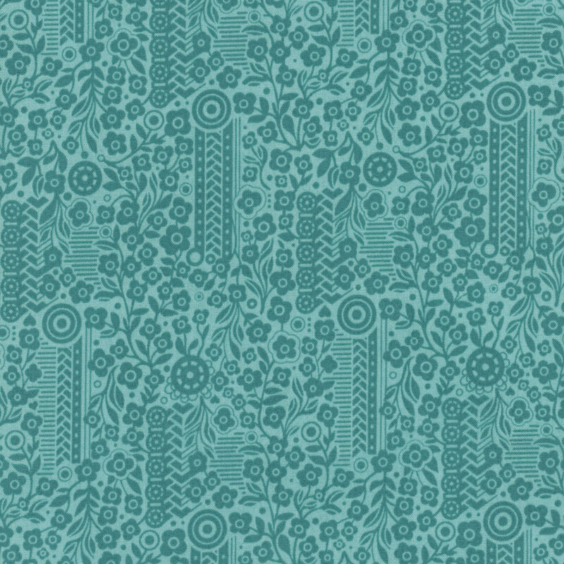 Tonal aqua fabric featuring a floral design