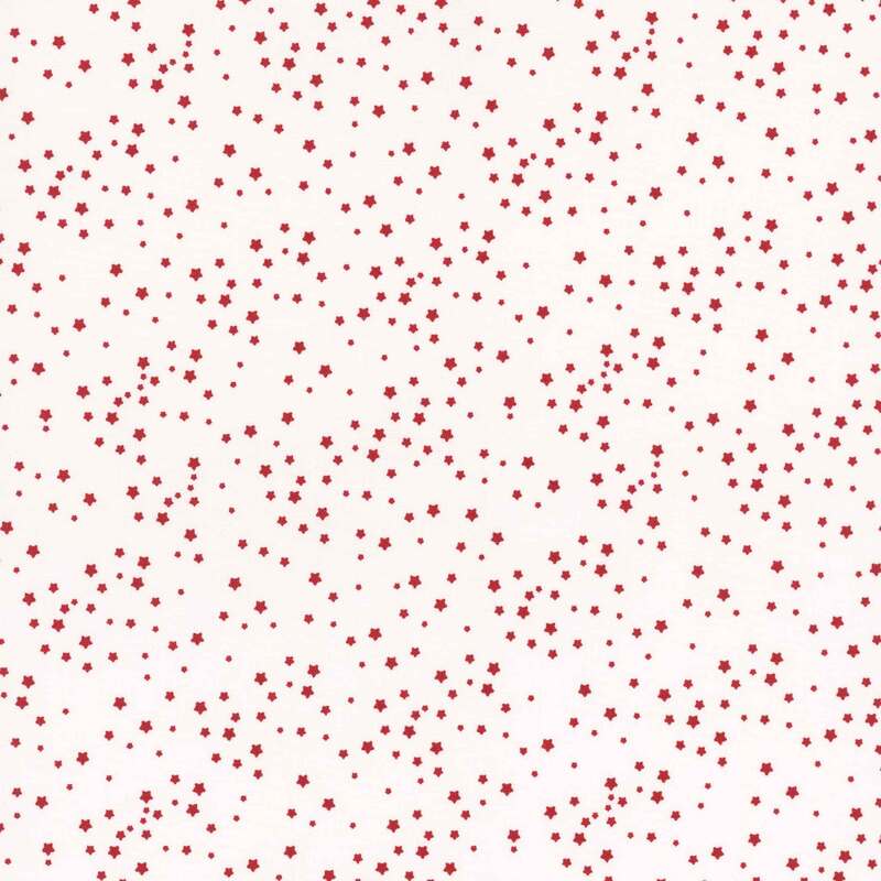 white fabric with small scattered red stars