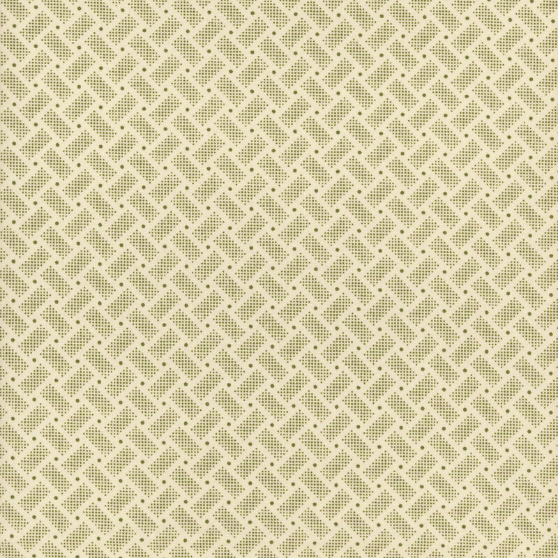 White fabric with a green dot and domino pattern 