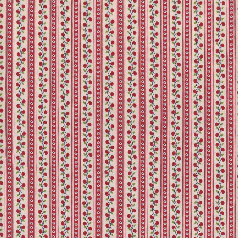 Red and white striped fabric with floral and American motif pattern