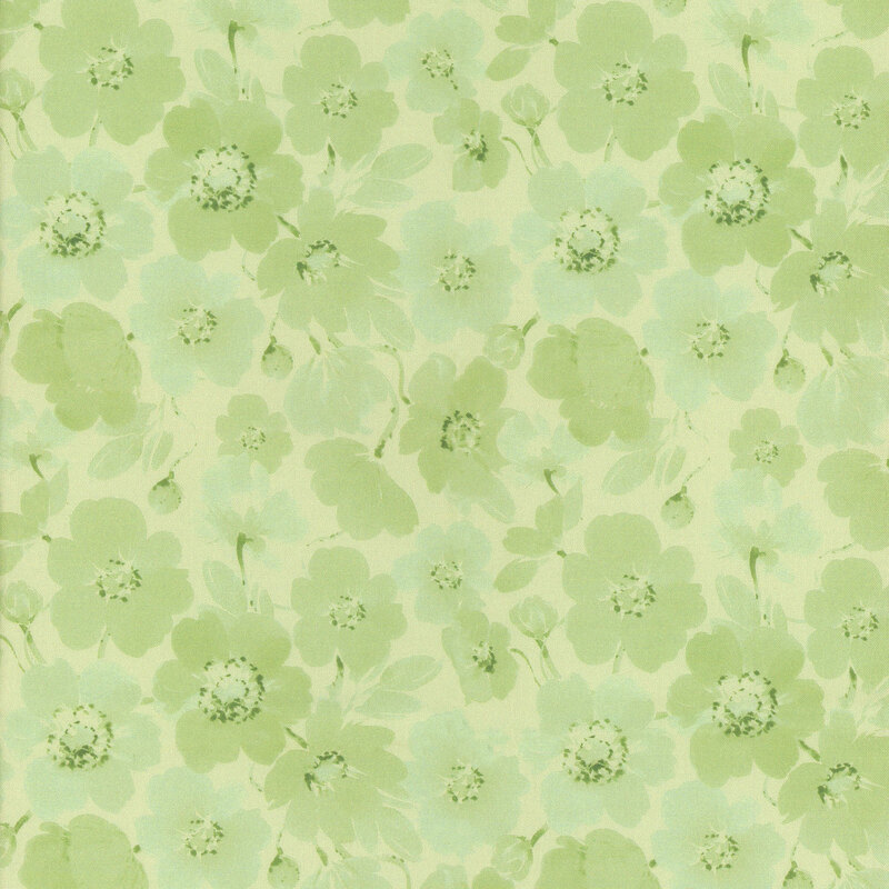 Tonal green fabric with darker green florals all over