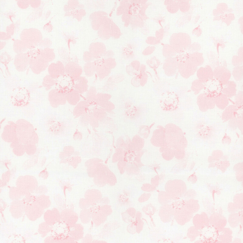 White fabric with light pink florals all over