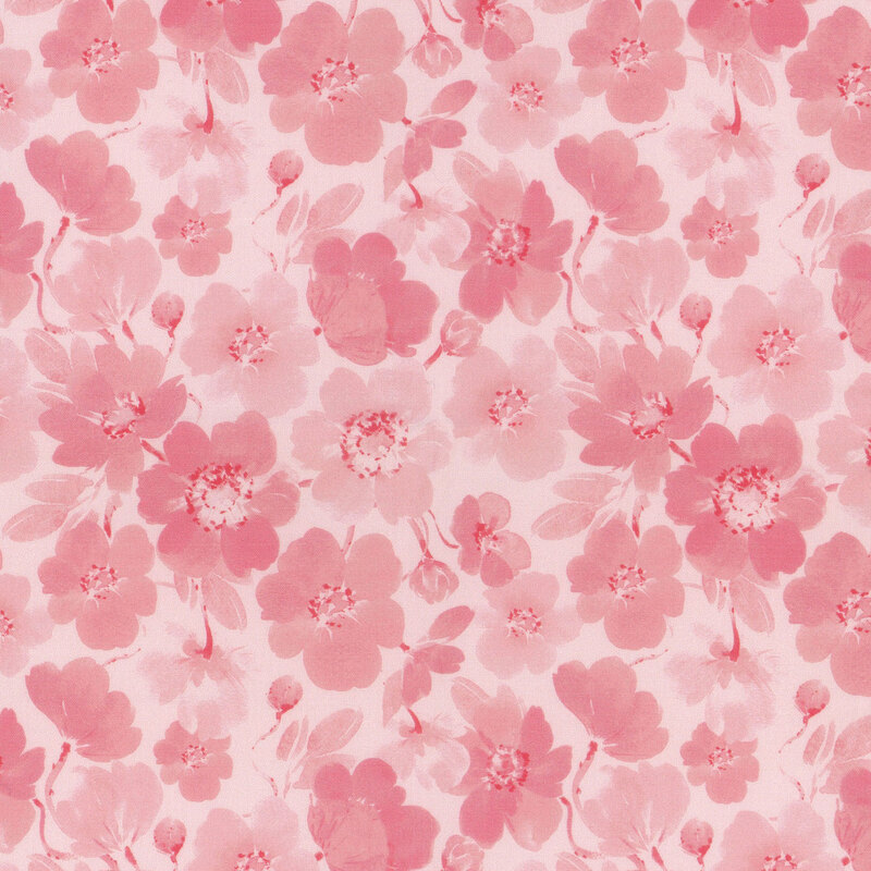 Tonal pink fabric with darker pink florals all over