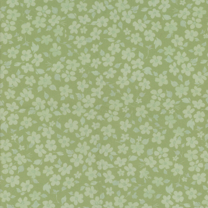 Tonal green fabric with light green florals throughout