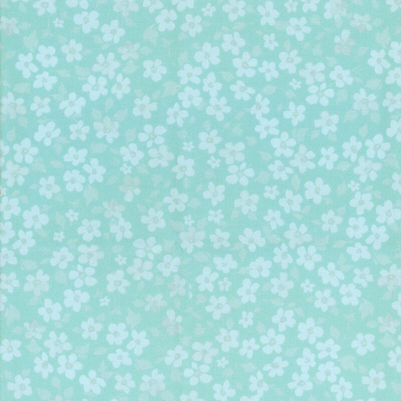 Aqua fabric with light aqua flowers throughout