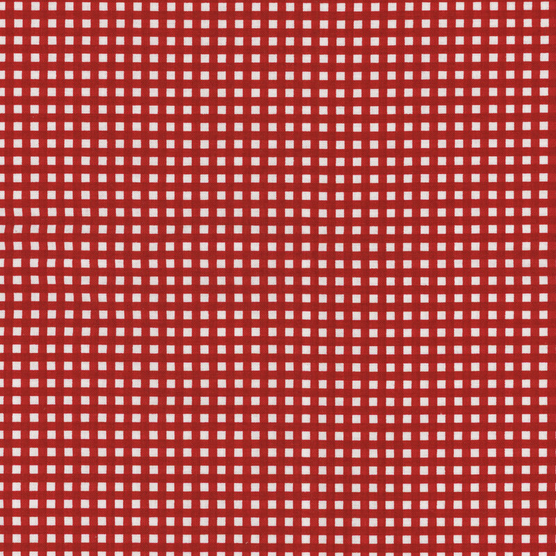 Dark red and white gingham fabric.