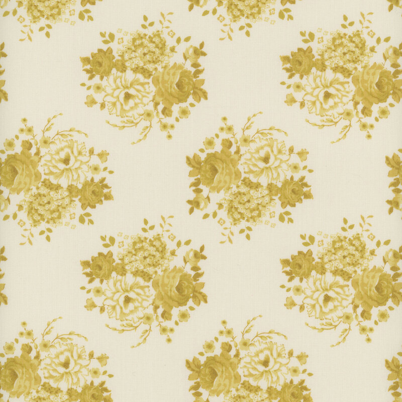 Cream fabric with clusters of ocher floral bouquets.