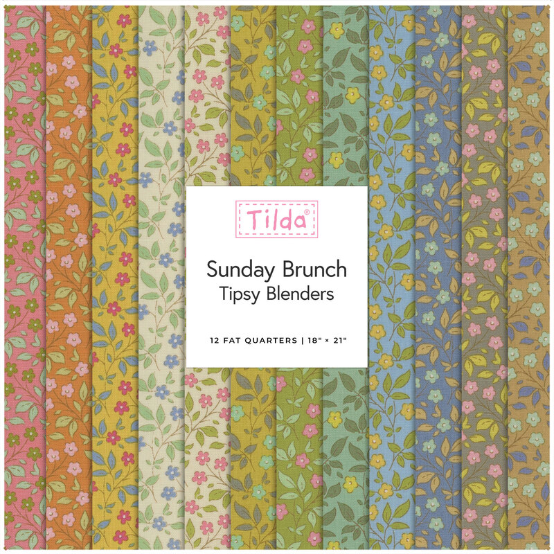 Collage of the fabrics included in the Sunday Brunch 12 FQ Bundle - Tipsy Blenders by Tilda.