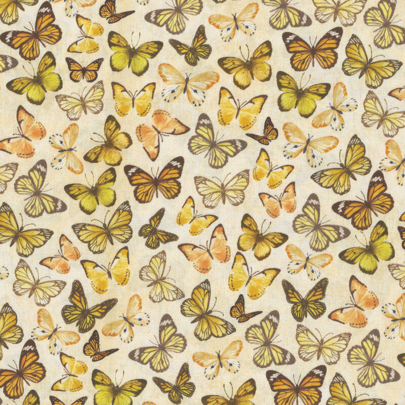 A cream fabric covered in ditsy butterflies throughout