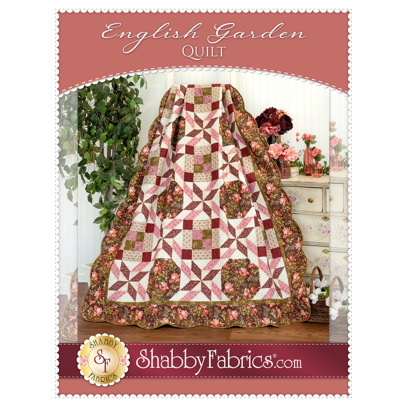 Front cover of the pattern featuring the completed quilt, artfully draped on a quilt ladder and staged with coordinating décor.