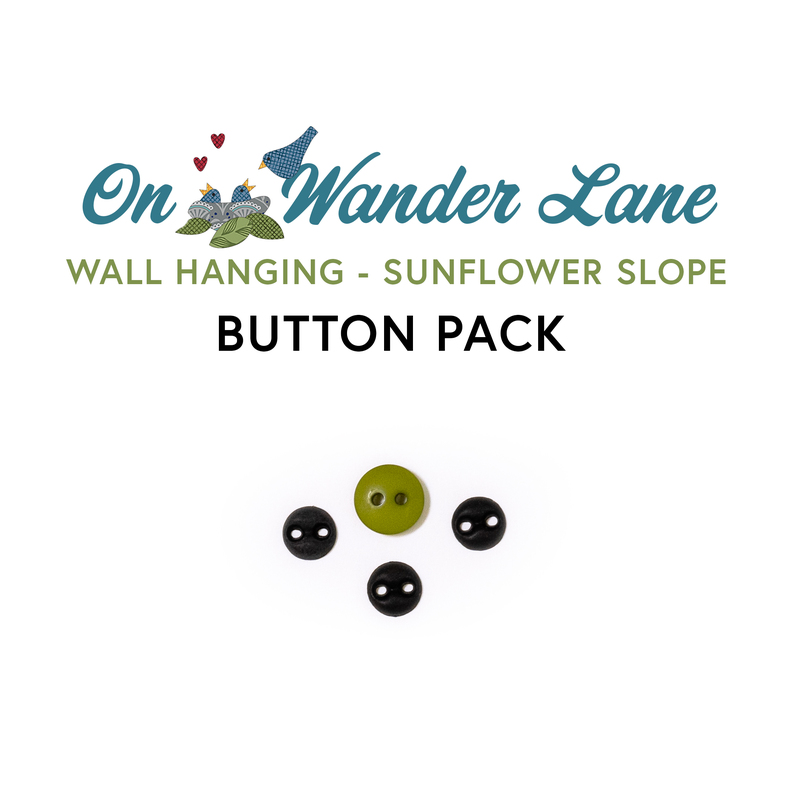 The olive and 3 black buttons included in the Sunflower Slope button pack, isolated on a white background.