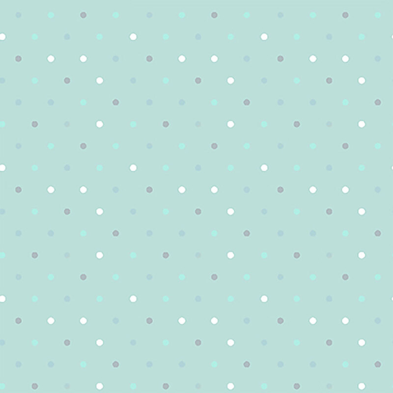 Light blue background covered with evenly spaced small dots in white, gray, and light teal.