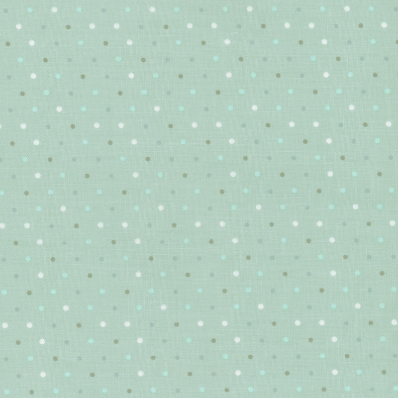 Light blue background covered with evenly spaced small dots in white, gray, and light teal.