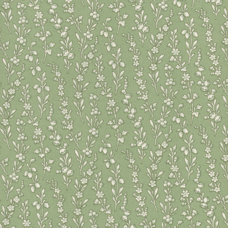 A swatch of light green fabric with vertical lines of thin flower stems.