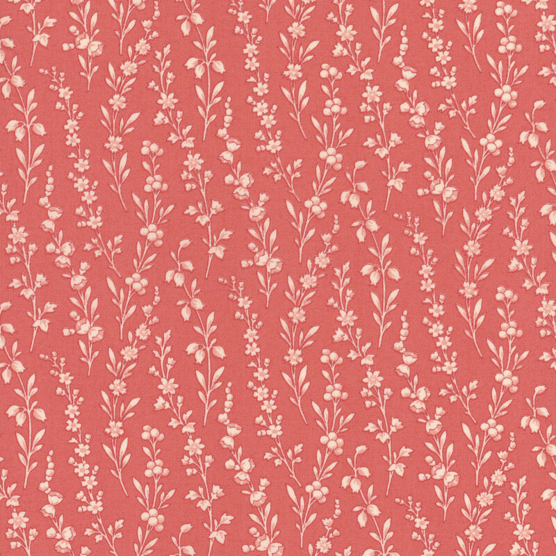 A swatch of pink fabric with vertical lines of thin flower stems.