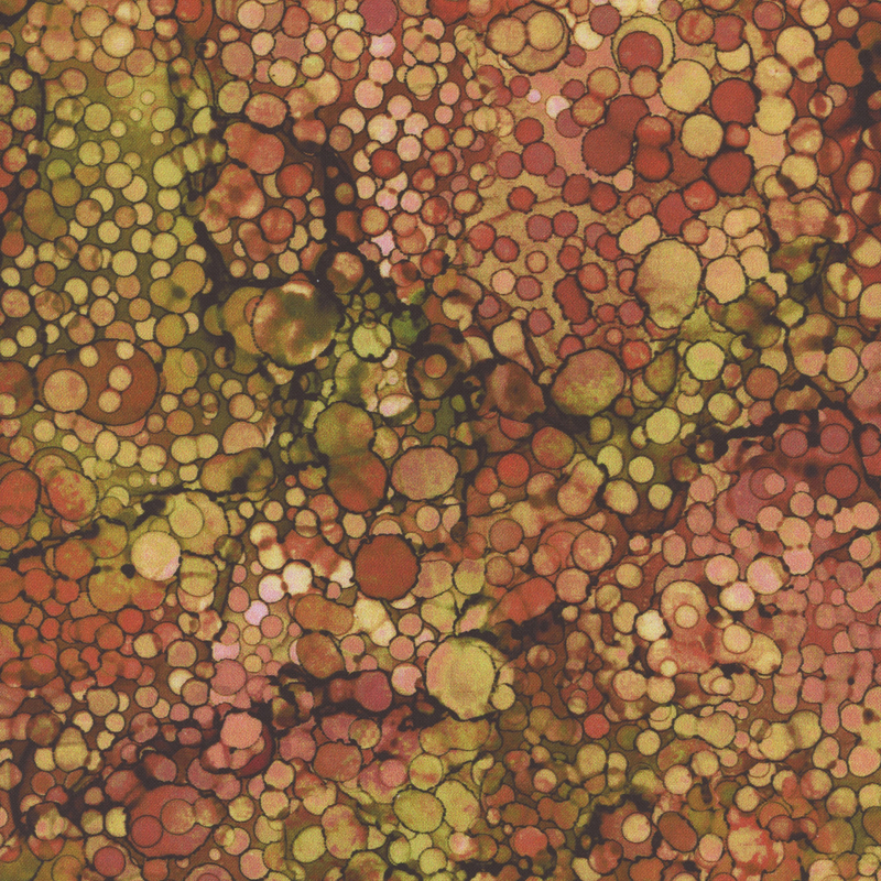 Brick red and apple green marbled fabric with small dots all over