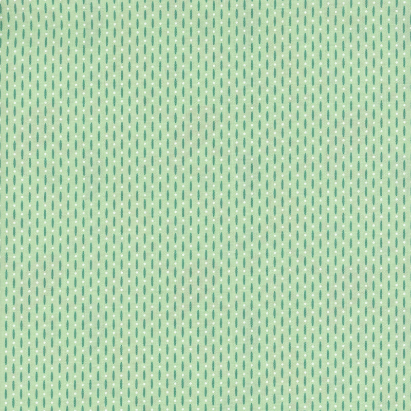 Mint green fabric with tonal stripes interspersed with small polka dots, visually similar to a bead curtain.