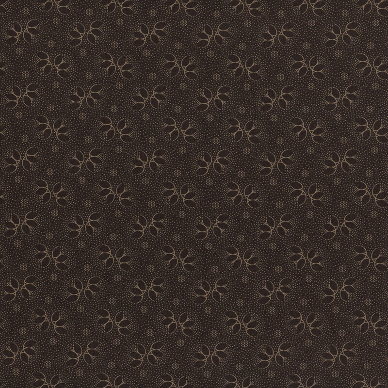 Dark brown fabric with tan floral accents and dots throughout