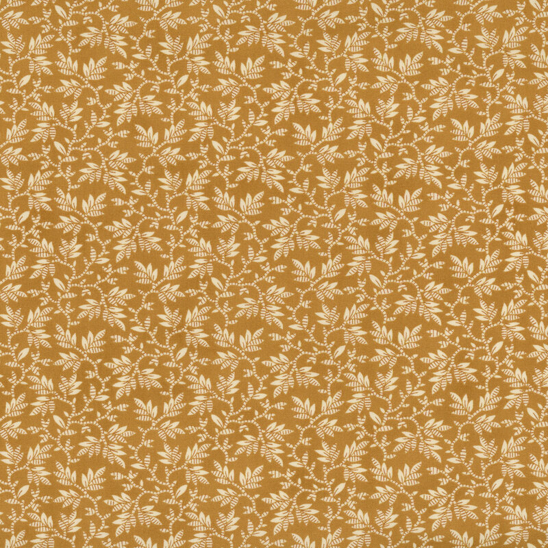 Medium brown fabric covered in lighter tan leaves and vines