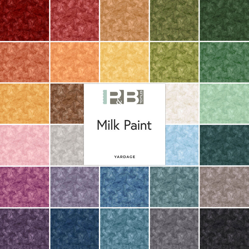 Collage of fabrics in the Milk Paint collection featuring mottled prints in various colors