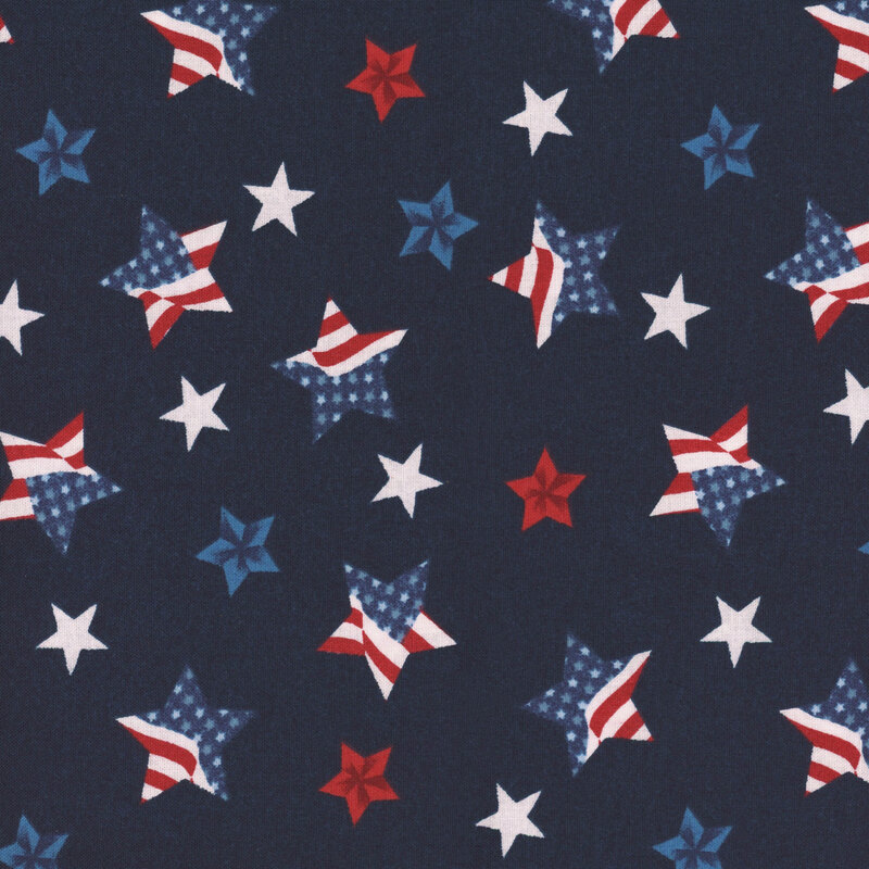 Navy blue fabric with an American star pattern