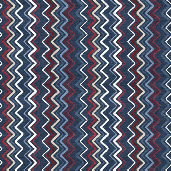 Blue fabric with patriotic zig zag stripes