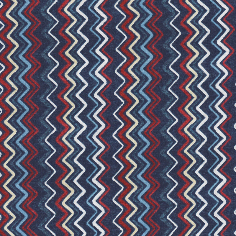 Blue fabric with patriotic zig zag stripes