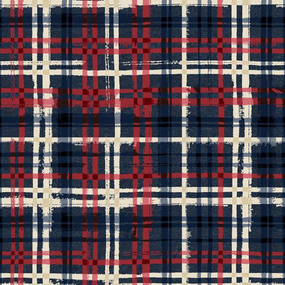 Blue fabric with a patriotic plaid pattern