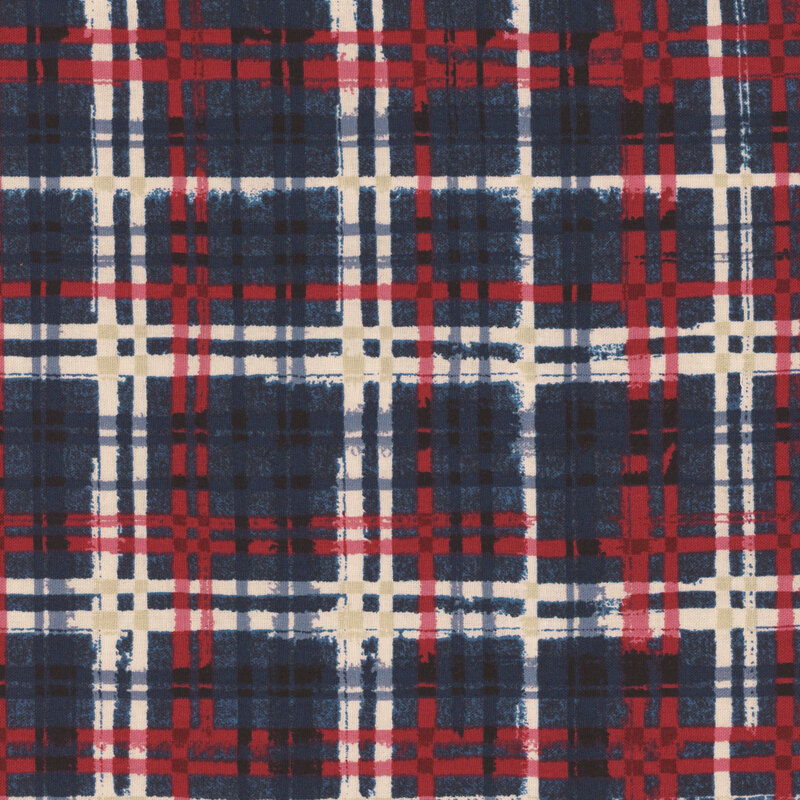 Blue fabric with a patriotic plaid pattern