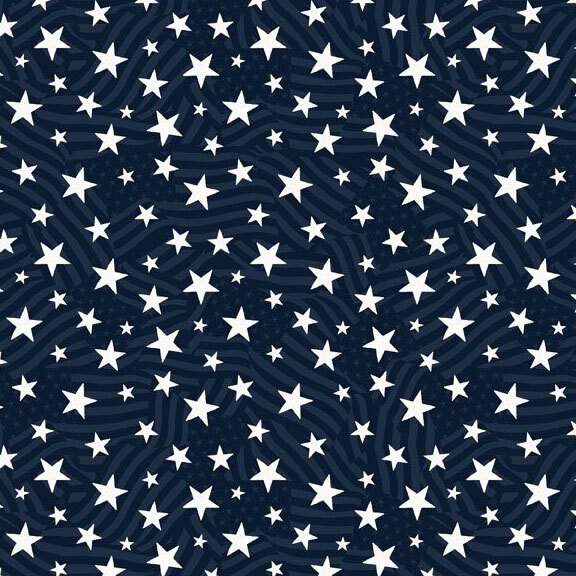 Navy blue fabric with a flag pattern overlayed white white stars