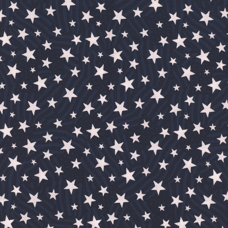 Navy blue fabric with a flag pattern overlayed white white stars