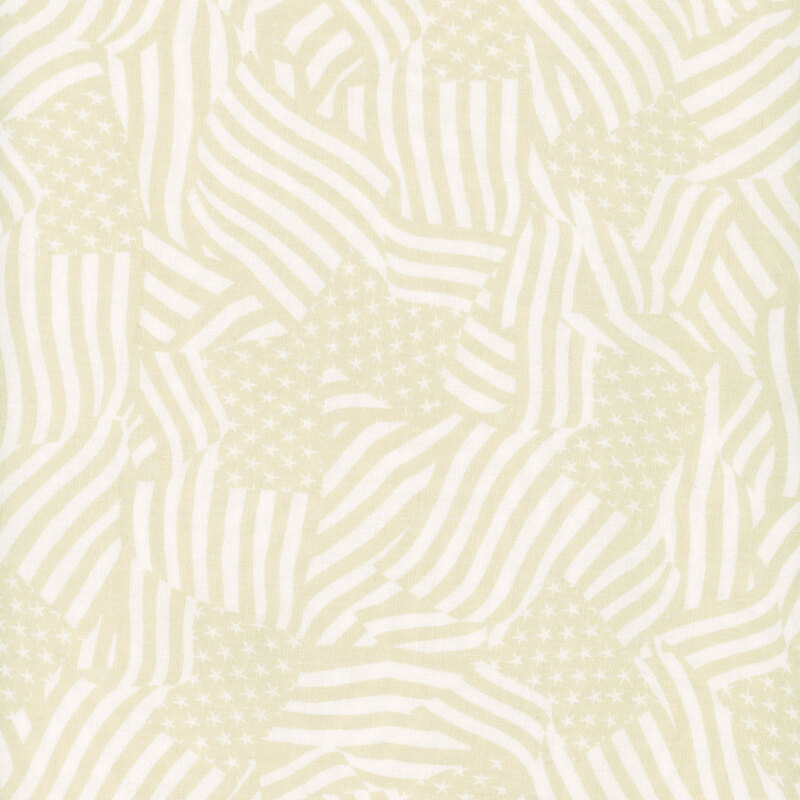 White fabric with a tonal flag pattern