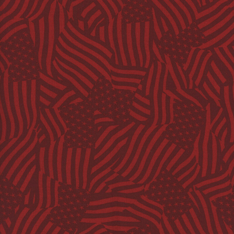 Red fabric with a tonal flag pattern