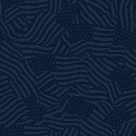 Navy blue fabric with a tonal flag pattern