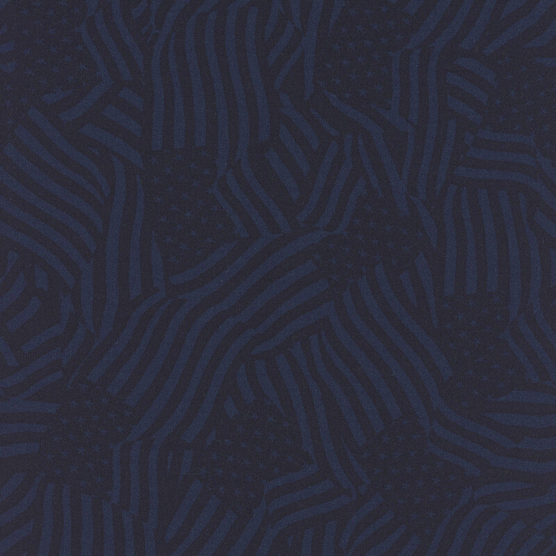 Navy blue fabric with a tonal flag pattern