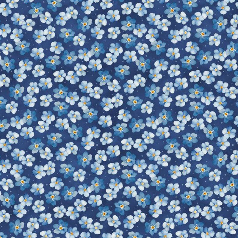 Dark blue fabric scattered with blue florals