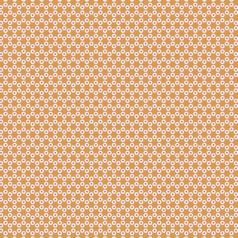 Caramel-colored fabric with small, white dots making a connected hexagon pattern